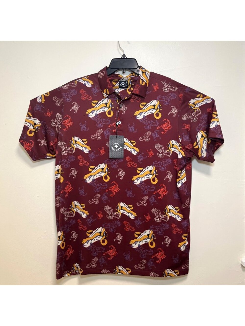 NEW Raised By Coyotes AOP Graphic Polo Shirt Death Valley Men's XL Brown